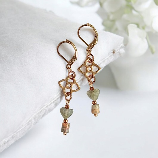 kolczyki z kamieniami Agat i labradoryt : kolczyki długie : zamknięte bigle