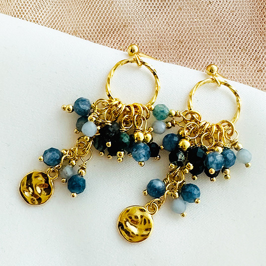 kolczyki z kamieniami Kolczyki boho, niebieski szafir złoto