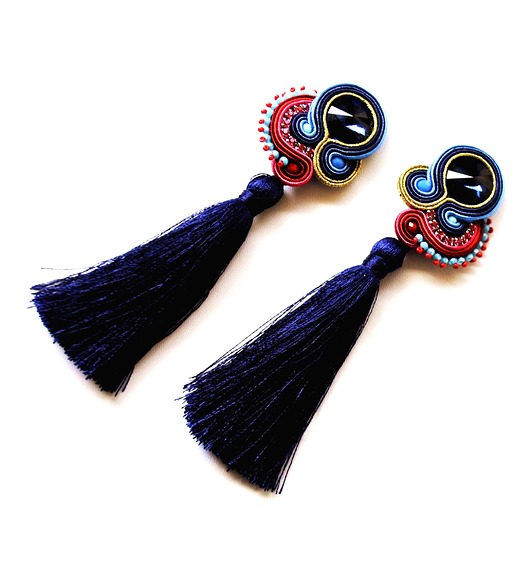 kolczyki soutache Sutaszowe kolczyki GRANATE z CHWOSTAMI