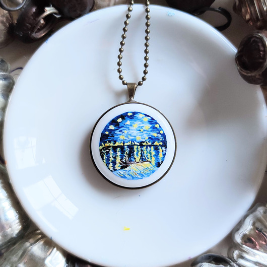 wisiory Gwiaździsta noc, van Gogh, naszyjnik porcelanowy