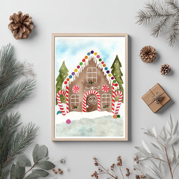 obrazy Oryginalna akwarela. Piernikowy domek A5