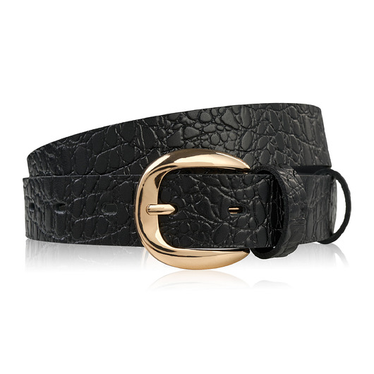 paski damskie Pasek damski skórzany 110 cm do spodni wąski czarny croco złota klamra PG-12-