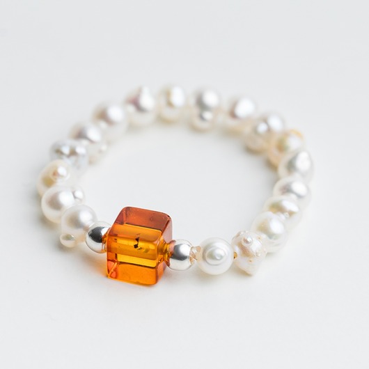 pierścionki elastyczne Pierścionek elastyczny PERŁA bursztyn bałtycki