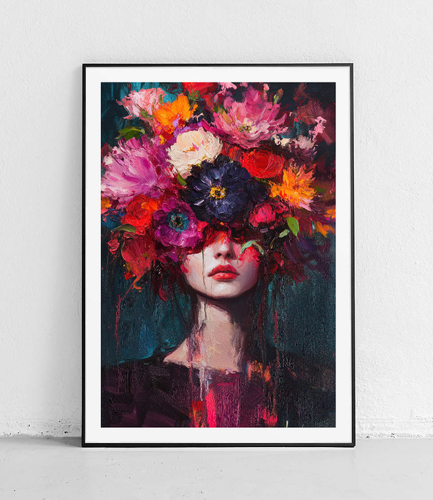 plakaty Plakat Intensywne kwiaty i kobieta