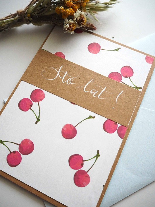 kartki scrapbooking Kartka handmade Sto Lat Wisienki