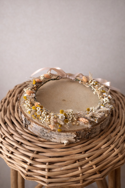 Ślubne ozdoby do włosów Wianek boho suszki trwały naturalny