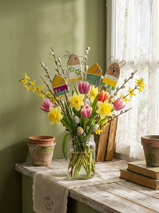 ozdoby wielkanocne Zestaw Wielkanocny Drewniane Ozdoby na piku w Stylu Skandynawskim