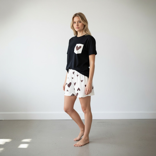 piżamy damskie Piżama Unisex bawełniana w beżowe serca