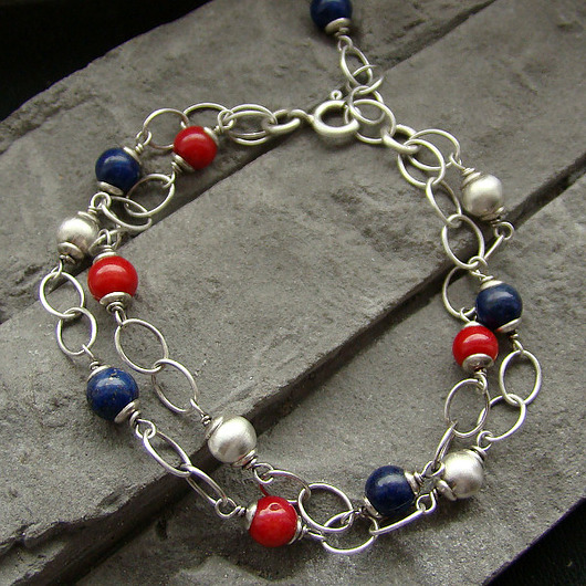 bransoletki z kamieni naturalnych Koral i lapis lazuli - bransoletka