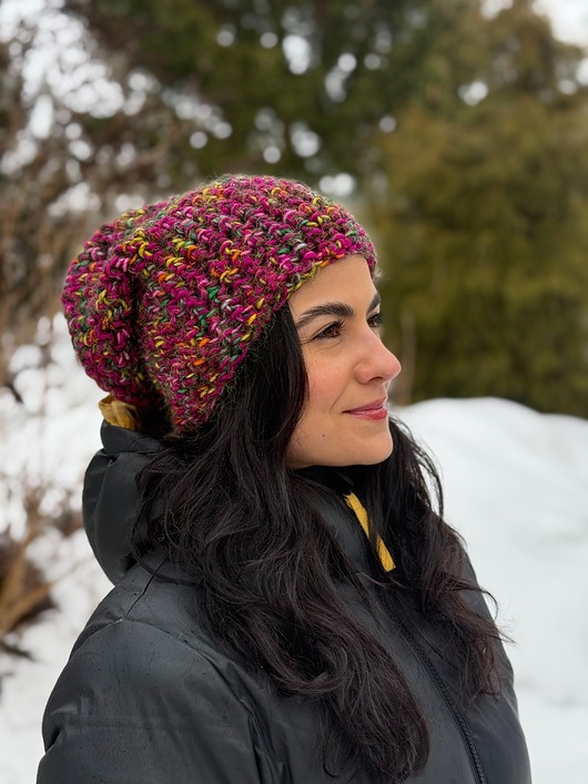czapki damskie Kolorowa duża czapka beanie z wełną i alpaką