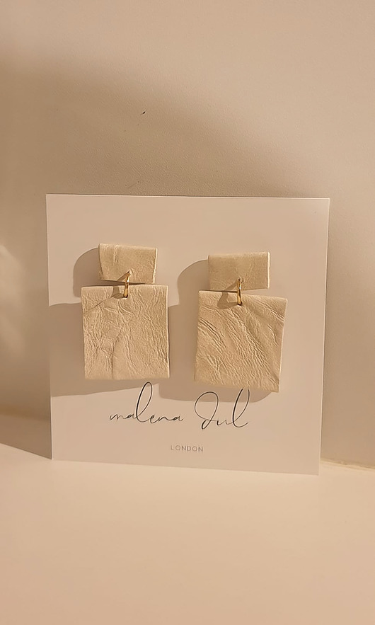 kolczyki - inne Kolczyki RAW MINI skórzane kolczyki geometryczne ivory ecru skóra