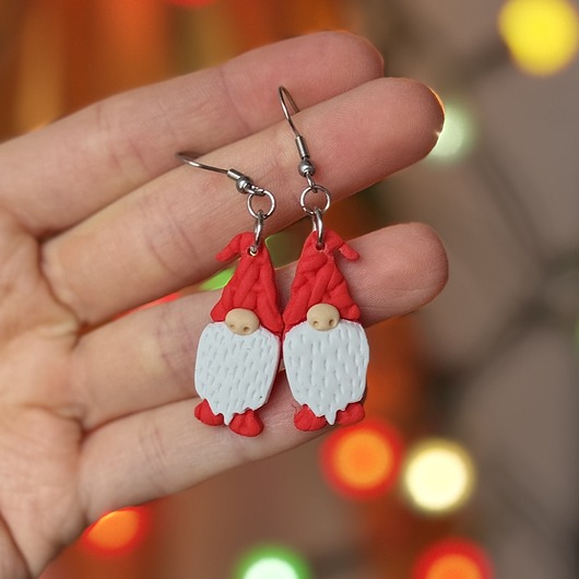 kolczyki z masy plastycznej Kolczyki świąteczne GNOMY pomysł na prezent