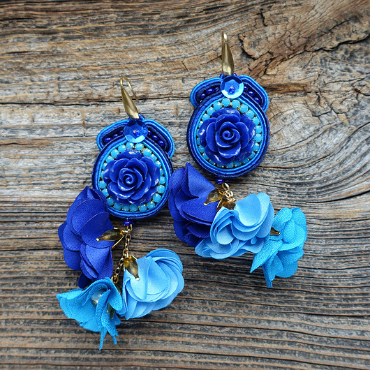 kolczyki soutache Koktajlowe  kolczyki soutache- kobaltowo turkusowe