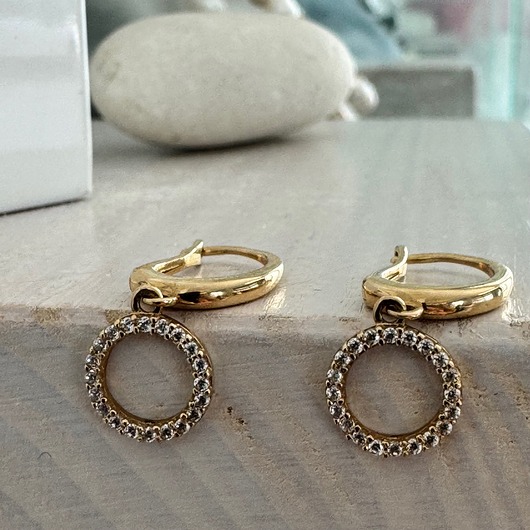 kolczyki złote Złote Kolczyki 585 Wiszące Koła z Cyrkoniami 