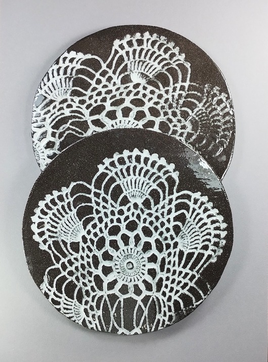 podkładki do kuchni Komplet ceramicznych podstawek Czarna koronka