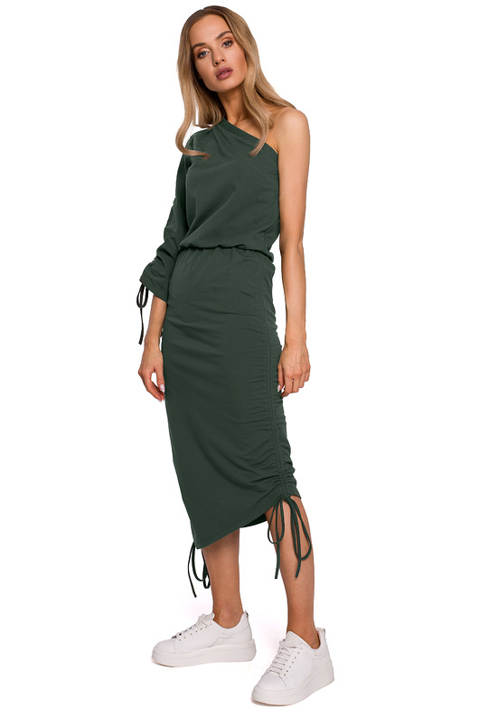 sukienki midi damskie Sukienka na jedno ramię-militarna zieleń(M-580)