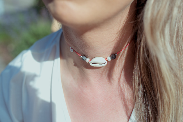 bransoletki z kamieni naturalnych Choker Muszla Labradoryt Perła