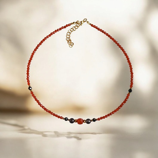 chokery Choker jesienny : karneol, kwarc dymny, czarny turmalin