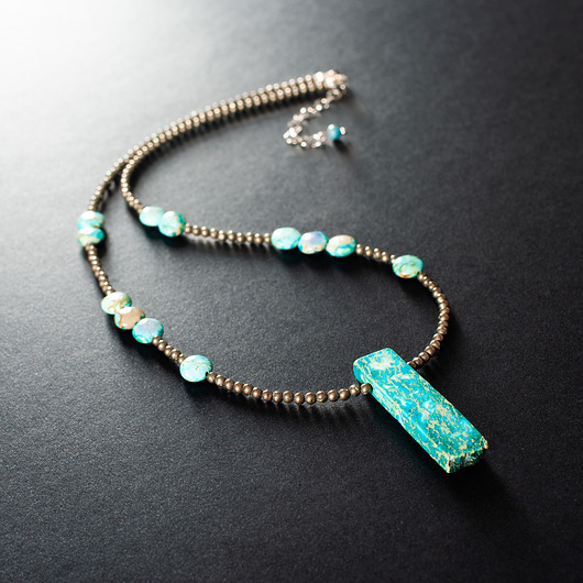 kolie Naszyjnik z jaspisem cesarskim i pirytem. [SN15]