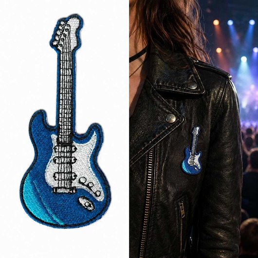 naszywki na ubrania Naszywka naprasowanka GITARA ELEKTRYCZNA NIEBIESKA termo haft 4x9,6cm