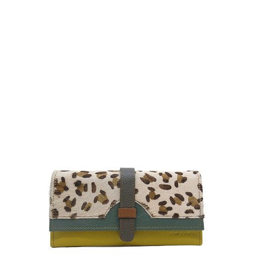 portfele damskie Portfel damski skórzany ze skrawków kolorowy przegródki na karty OLIVKA