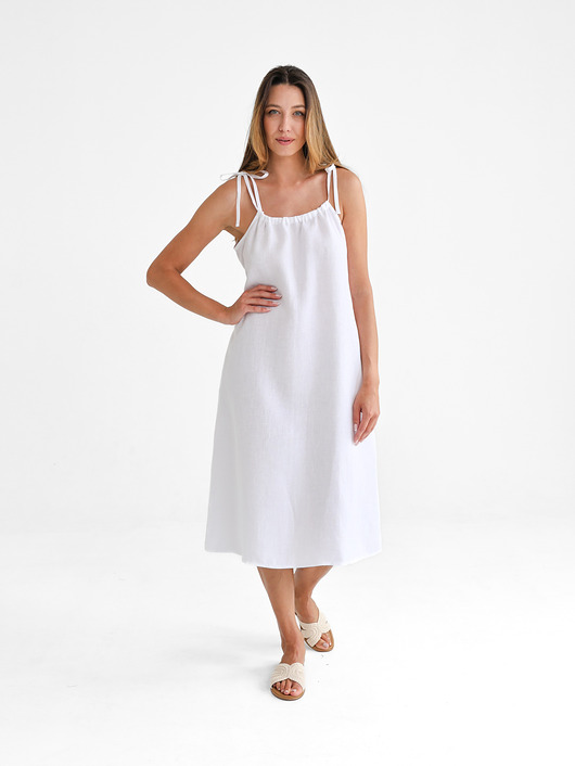 sukienki midi damskie Lniana Sukienka FLORA MIDI pure white