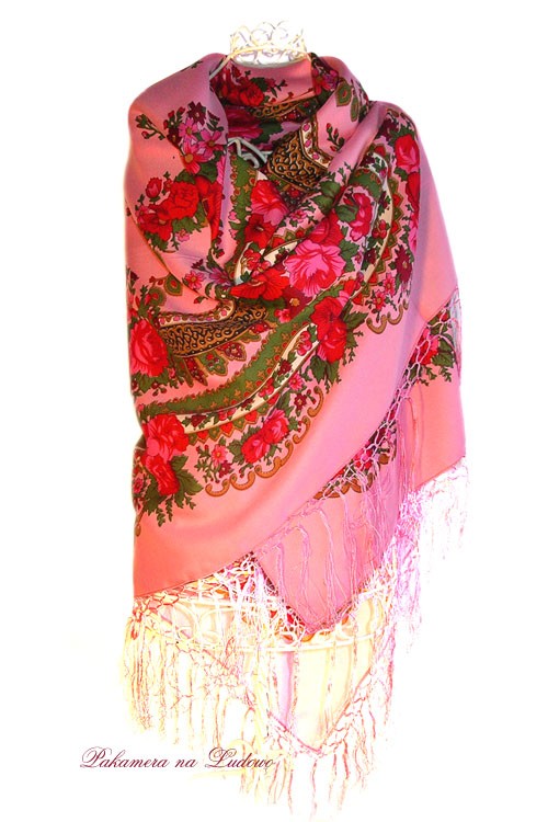 Folk Fringe Scarf (pink pastel, M) na ludowo
