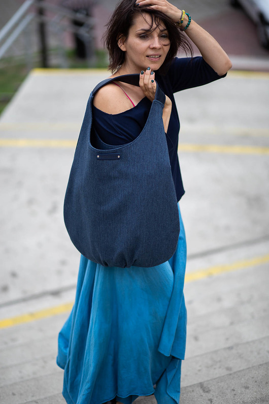torby na ramię LONG granatowy - torba typu hobo