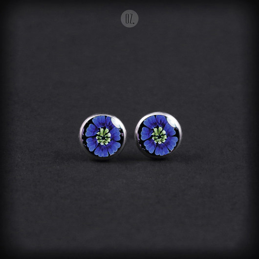 Kolczyki Mini Dark Blue Flowers sztyfty kwiatki Olga Zielińska