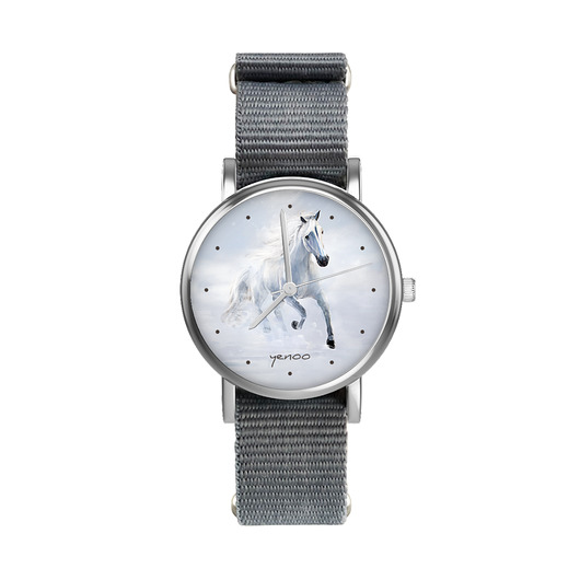 zegarki unisex Zegarek  mały - Biały koń biegnący - nylonowy, szary