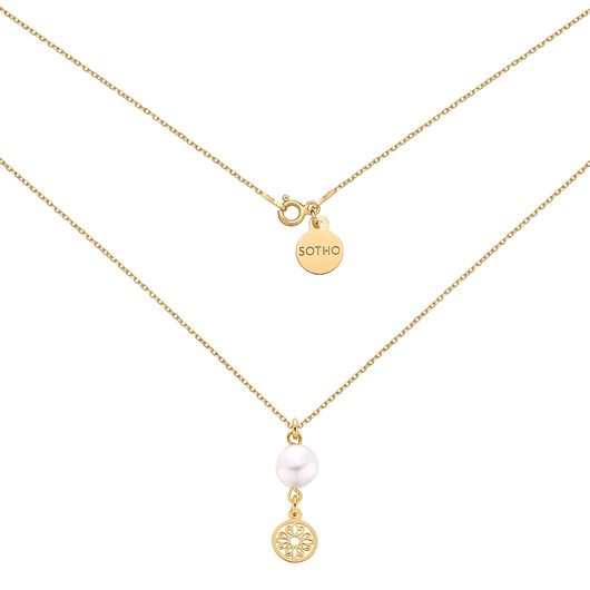 złote naszyjniki Złoty naszyjnik z rozetką i naturalną perłą