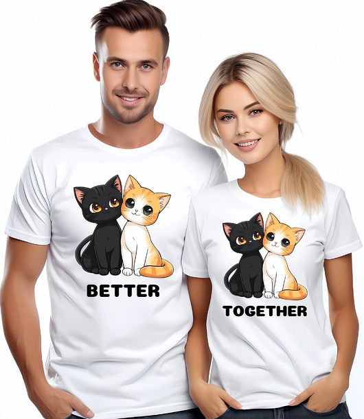 t-shirt damskie Koszulki dla pary Walentynki koty t-shirt komplet