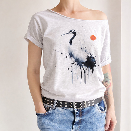 t-shirt damskie Żuraw Szary Oversize