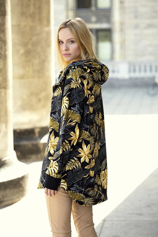 bluza z kapturem damska Bluza Long Back złoty liść
