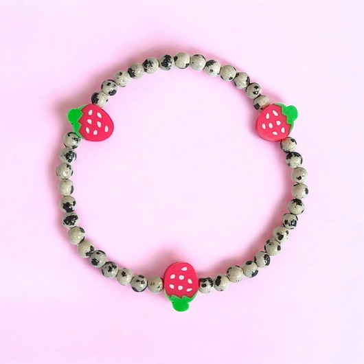 bransoletki z kamieni naturalnych Truskawkowa bransoletka : jaspis dalmatyński : bransoletka na rękę