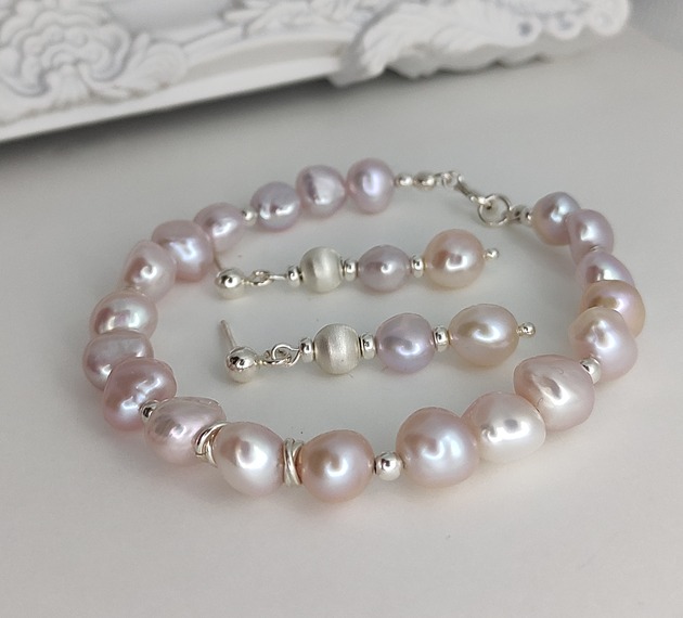 bransoletki srebrne Lśniące perły - bransoletka różana