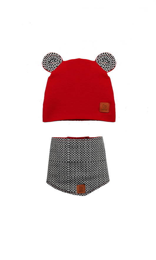 czapki dziecięce Zestaw - Czapka Melka czerwona + chusta
