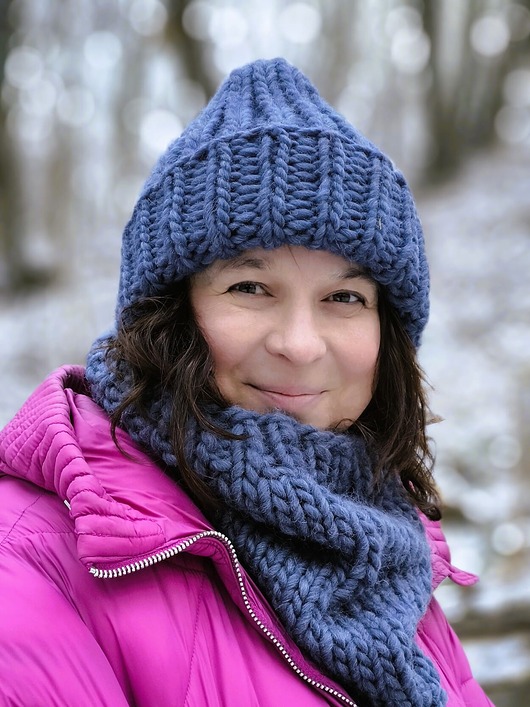 czapki damskie WOOLY Komplet wełniana czapka i komin "jeans"