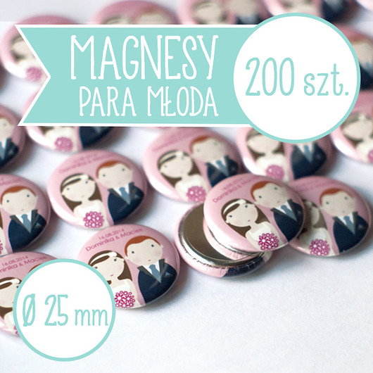 200 szt. magnesy ślubne Młoda Para 25 mm inkipinki