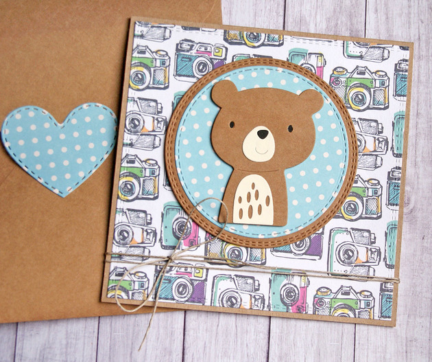 kartki scrapbooking FOTO miś : kartka na roczek, urodzinki