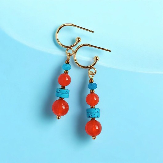 kolczyki z kamieniami Kolczyki SUMMER collection : 5cm : turkusowo -pomarańczowe