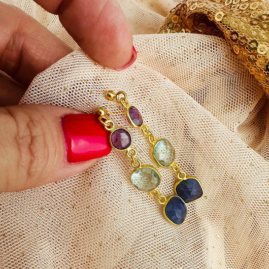 kolczyki z kamieniami VIOLET NIGHT- kolczyki kamienie szlachetne srebro pozłacane