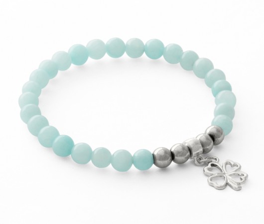 bransoletki z kamieni naturalnych LITTLE - light blue  jade with clover pendant.