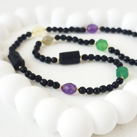korale Naszyjnik z kamieni naturalnych: spinel, turmalin, agat, cytryn, labradoryt,