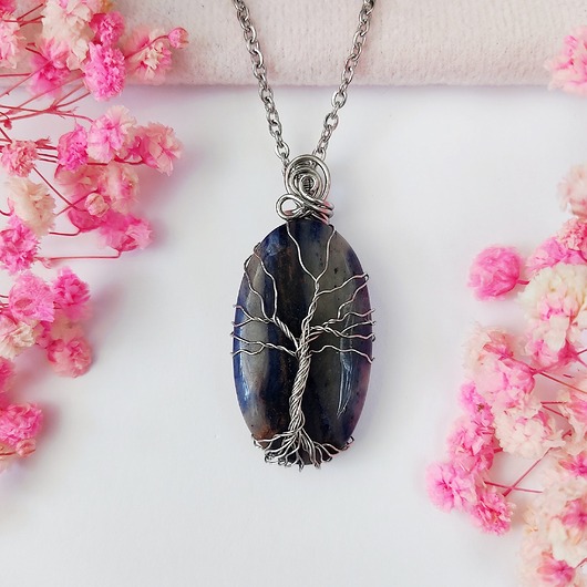 wisiory Naszyjnik Drzewo Życia Sodalit stal chirurgiczna wisiorek handmade