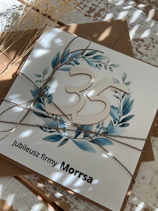 kartki scrapbooking Ręcznie robiona kartka na 35 jubileusz firmy z personalizacją (35-lecie dział