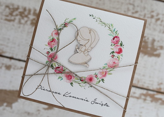 kartki na komunię Kartka na komunię - pamiątka komunii ręcznie robiona Prezent