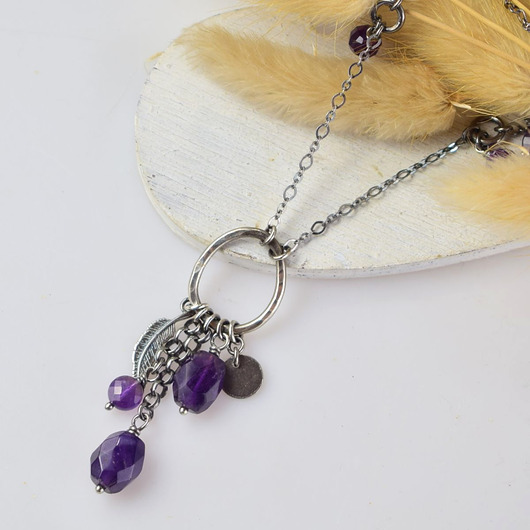 srebrne naszyjniki Ametystowy czar  - srebrny naszyjnik