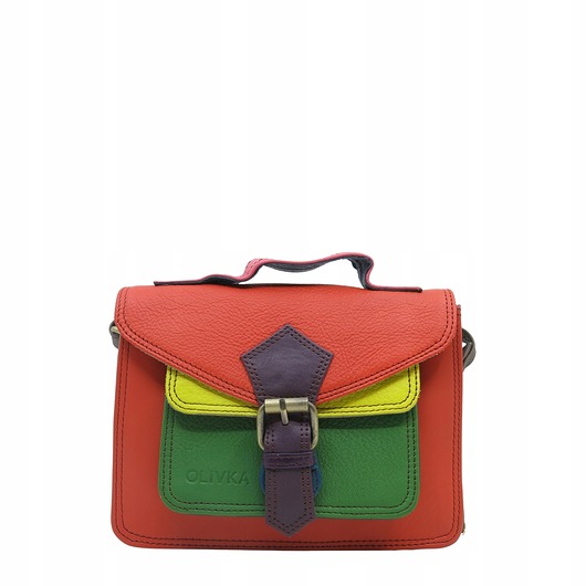 torby na ramię Torebka damska skórzana listonoszka kolorowa rączka regulowany pasek OLIVKA