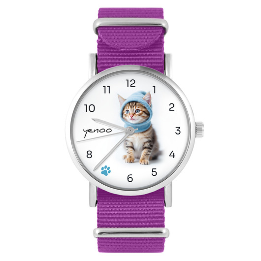 zegarki damskie Zegarek - Kotek - amarant, nylonowy